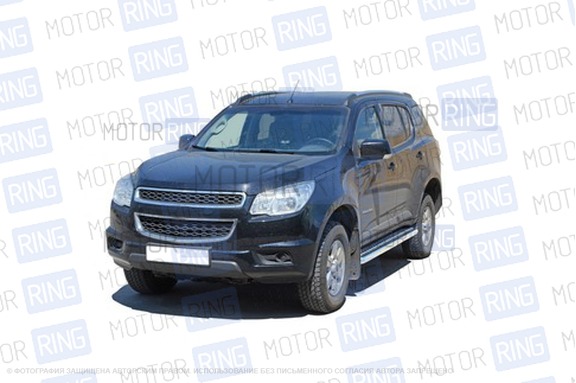 Защита порогов ТехноСфера стальная с алюминиевым листом d63,5 для Chevrolet Trailblazer 2012-2016 г.в.