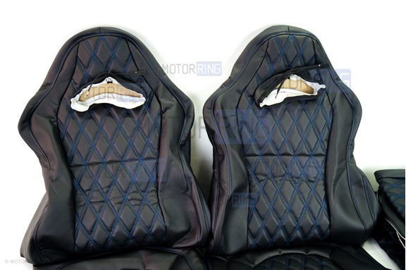 Обивка (не чехлы) сидений Recaro экокожа гладкая с цветной строчкой Ромб/Квадрат для ВАЗ 2111, 2112, Лада Приора хэтчбек, универсал