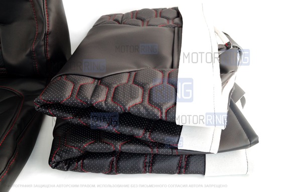 Обивка (не чехлы) сидений Recaro экокожа (центр с перфорацией) с цветной строчкой Соты для ВАЗ 2108-21099, 2113-2115, 5-дверная Нива 2131