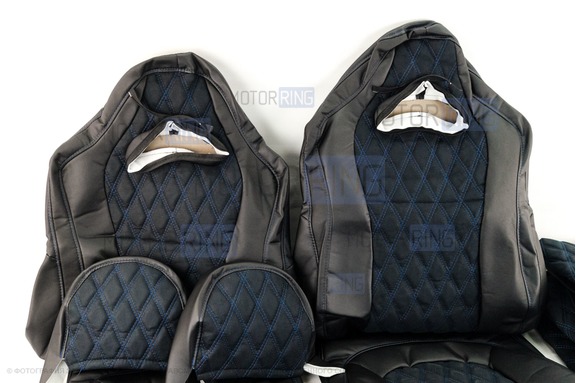Обивка (не чехлы) сидений Recaro экокожа с алькантарой (цветная строчка Ромб/Квадрат) для ВАЗ 2110, Лада Приора седан