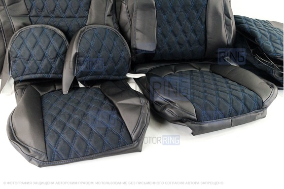 Обивка (не чехлы) сидений Recaro экокожа с алькантарой (цветная строчка Ромб/Квадрат) для ВАЗ 2110, Лада Приора седан
