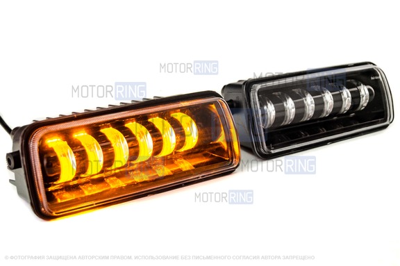 Светодиодные (LED) подфарники Sal-Man 5400lux 6 полос (ДХО, бегущий поворотник, прожектор) для Лада 4х4, Нива Легенд