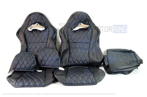 Обивка (не чехлы) сидений Recaro экокожа гладкая с цветной строчкой Ромб/Квадрат для ВАЗ 2111, 2112, Лада Приора хэтчбек, универсал