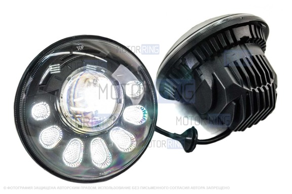 Светодиодные фары Sal-Man 90W 5800-7200lux, 7 дюймов с линзой, динамическим повторителем поворотника и ДХО для ВАЗ 2101, 2102, Лада 4х4, Нива Легенд