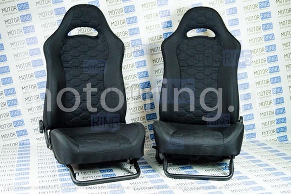 Комплект анатомического салона Recaro в сборе ткань с черной тканью 10мм (цветная строчка Соты) для ВАЗ 2108-21099, 2113-2115, 5-дверная Нива 2131