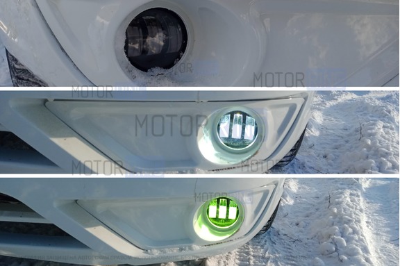 Диодные ПТФ Sal-Man Lime двухцветные (бело-синий 6000К и Лайм) 50W 4600lux для Лада Гранта FL, Веста, Веста NG, Икс Рей, Нива Урбан, Искра, Ларгус FL, Рено