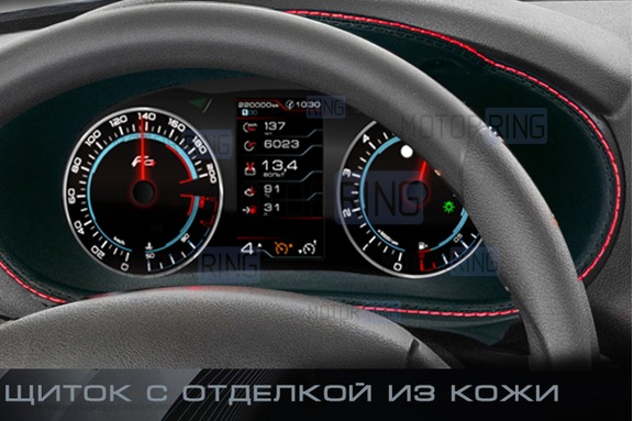 Щиток Gamma (Ferrum Group) c отделкой из экокожи и красной прострочкой для комбинации приборов Лада Гранта FL, Калина 2