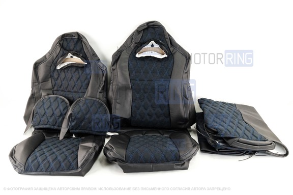 Обивка (не чехлы) сидений Recaro экокожа с алькантарой (цветная строчка Ромб/Квадрат) для ВАЗ 2110, Лада Приора седан