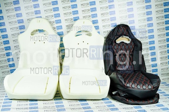 Комплект для сборки сидений Recaro экокожа (центр с перфорацией) с цветной строчкой Ромб/Квадрат для ВАЗ 2108-21099, 2113-2115, 5-дверная Нива 2131