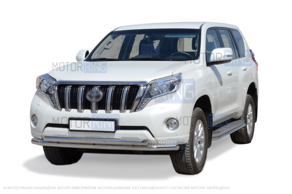 Стальная защита переднего бампера ТехноСфера Труба двойная d63,5 для Toyota Land Cruiser Prado 1502013-2017 г.в.