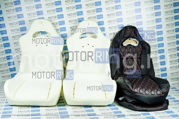 Комплект для сборки сидений Recaro экокожа (центр с перфорацией) с цветной строчкой Ромб/Квадрат для ВАЗ 2108-21099, 2113-2115, 5-дверная Нива 2131