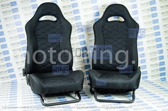 Комплект анатомического салона Recaro в сборе ткань с черной тканью 10мм (цветная строчка Соты) для ВАЗ 2108-21099, 2113-2115, 5-дверная Нива 2131
