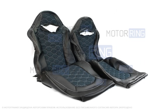 Обивка (не чехлы) сидений Recaro экокожа с алькантарой (цветная строчка Соты) для ВАЗ 2108-21099, 2113-2115, 5-дверная Нива 2131