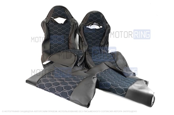 Обивка (не чехлы) сидений Recaro экокожа с алькантарой (цветная строчка Соты) для ВАЗ 2108-21099, 2113-2115, 5-дверная Нива 2131