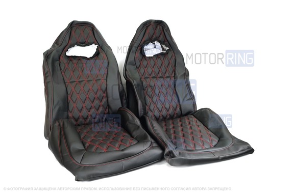 Обивка (не чехлы) сидений Recaro экокожа (центр с перфорацией и цветной строчкой Ромб/Квадрат) для ВАЗ 2110, Лада Приора седан