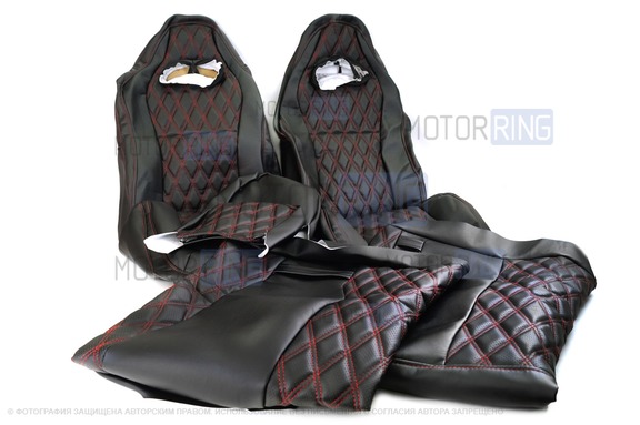 Обивка (не чехлы) сидений Recaro экокожа (центр с перфорацией и цветной строчкой Ромб/Квадрат) для ВАЗ 2110, Лада Приора седан