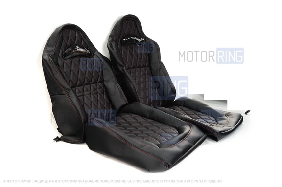 Обивка (не чехлы) сидений Recaro экокожа гладкая с цветной строчкой Ромб/Квадрат для ВАЗ 2108-21099, 2113-2115, 5-дверная Нива 2131