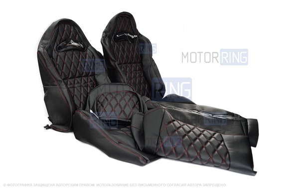 Обивка (не чехлы) сидений Recaro экокожа гладкая с цветной строчкой Ромб/Квадрат для ВАЗ 2108-21099, 2113-2115, 5-дверная Нива 2131