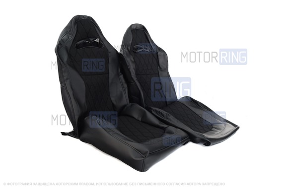 Обивка (не чехлы) сидений Recaro экокожа с тканью Полет (цветная строчка Ромб/Квадрат) для ВАЗ 2110, Лада Приора седан