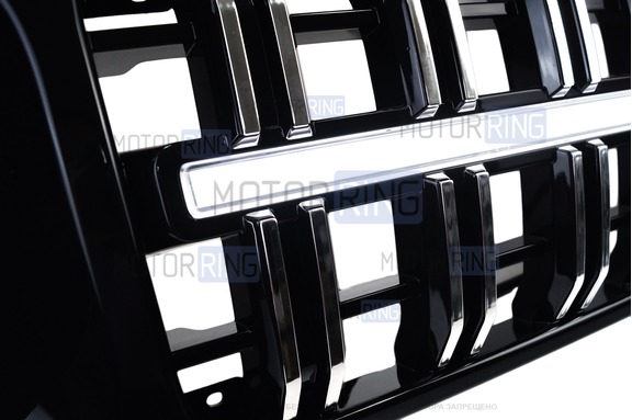 Решетка радиатора с LED-планкой, ДХО в обрамлении фар и вставками Хром для Лада 4х4, Нива Легенд