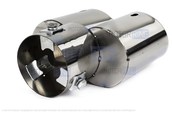 Раздвоенная круглая насадка глушителя A2008 из нержавеющей стали со скосом и приварной пластиной