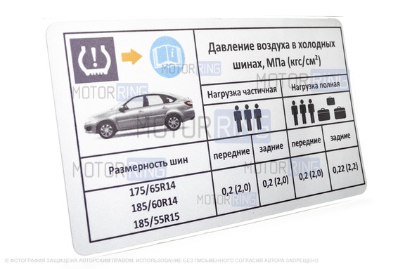 Информационная наклейка о рекомендуемом давлении в шинах для Лада Гранта, Гранта FL лифтбек