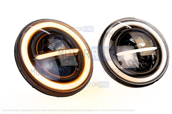 Светодиодные фары TheBestPartner 7 дюймов черные с матовыми линиями и LED кольцом повторителя поворотника и ДХО для ВАЗ 2101, 2102, Лада 4х4, Нива Легенд