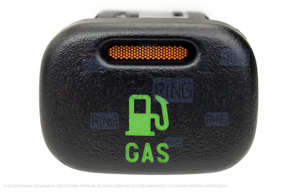 Кнопка GAS с зеленой подсветкой, оранжевой индикацией и фиксацией в автомобили с газобаллонным оборудованием для ВАЗ 2113-2115, Лада Калина, Шевроле Нива