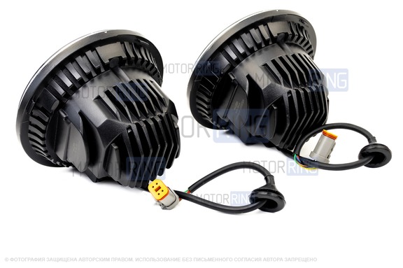 Светодиодные фары Sal-Man 90W 5800-7200lux, 7 дюймов с линзой, динамическим повторителем поворотника и ДХО для ВАЗ 2101, 2102, Лада 4х4, Нива Легенд
