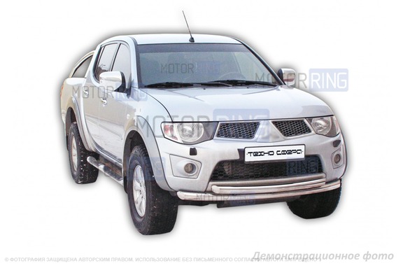 Защита переднего бампера ТехноСфера Труба двойная d63,5 для Mitsubishi L200 2006-2014 г.в.