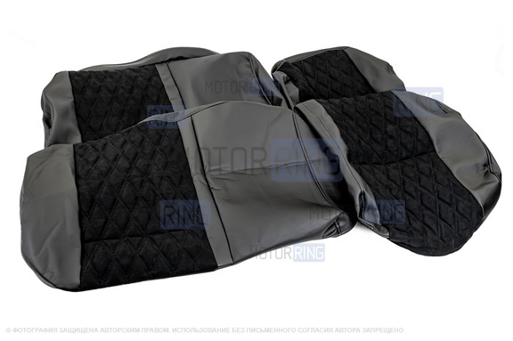 Обивка (не чехлы) сидений Recaro экокожа с алькантарой (цветная строчка Ромб/Квадрат) для ВАЗ 2111, 2112, Лада Приора хэтчбек, универсал