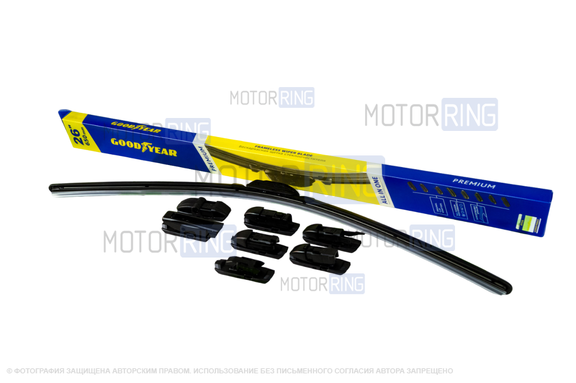 Бескаркасная щетка стеклоочистителя всесезонная Goodyear PREMIUM 26"/65 см (8 адаптеров)