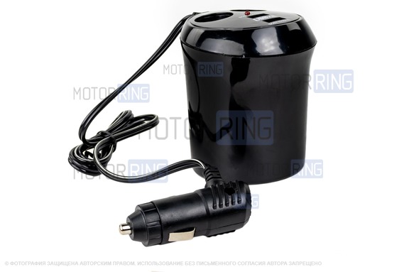 Разветвитель прикуривателя в подстаканник 12/24V AVS на 2 выхода c USB