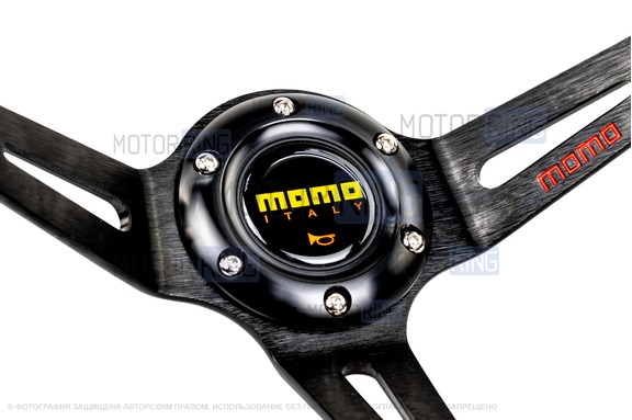 Спортивный руль MOMO Drifting Black обод из экокожи с красными кольцами для ВАЗ 2101-2115, Лада Калина, Гранта, Приора, 4х4, Нива Легенд, Нива Тревел, Шевроле Нива