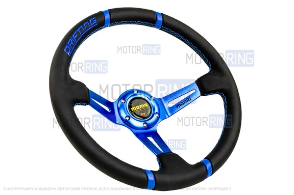 Спортивный руль MOMO Drifting Blue обод из экокожи с синими кольцами для ВАЗ 2101-2115, Лада Калина, Гранта, Приора, 4х4, Нива Легенд, Нива Тревел, Шевроле Нива