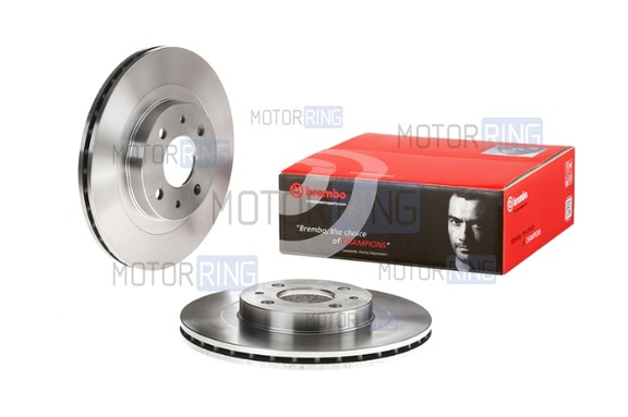 Вентилируемые тормозные диски BREMBO STANDART R14 без насечек и перфорации для ВАЗ 2110-2112, Лада Гранта, Гранта FL, Калина, Калина 2, Приора, Датсун