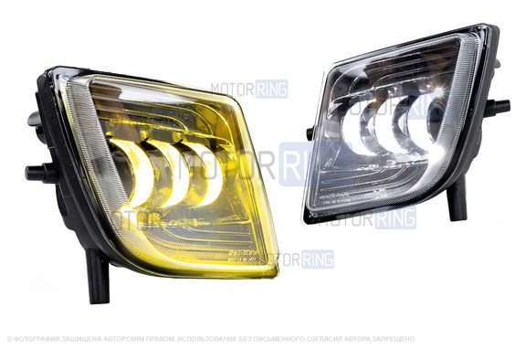 Диодные двухцветные ПТФ Sal-Man 65W 8600lux (бело-синий 6000К и желтый 3000К) для Мазда 6 2007-2013 г.в.