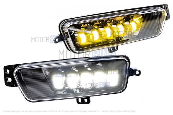 Двухцветные диодные ПТФ Sal-Man 58W 5200lux (бело-синий 6000К и желтый 3000К) для Ford Focus 3 2014-2019 г.в.