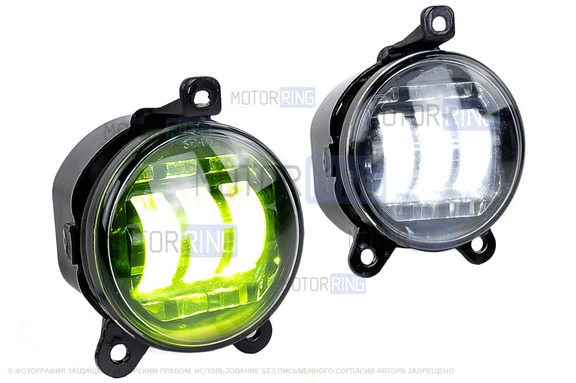 Диодные ПТФ Sal-Man Lime двухцветные (бело-синий 6000К и Лайм) 50W 4600lux для Лада Приора, Шевроле Нива с 2009 г.в., Лада Нива 2123, ГАЗ Газель