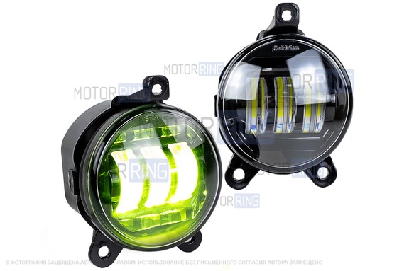 Диодные ПТФ Sal-Man Lime двухцветные (бело-синий 6000К и Лайм) 50W 4600lux для Лада Приора, Шевроле Нива с 2009 г.в., Лада Нива 2123, ГАЗ Газель