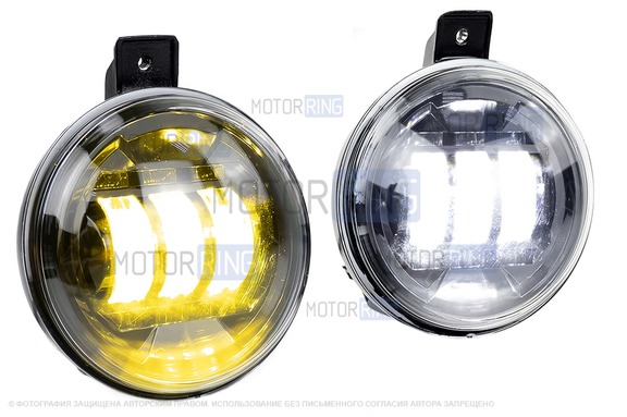 Диодные двухцветные ПТФ Sal-Man 50W 4600lux (бело-синий 6000К и желтый 3000К) в сборе со жгутом Cargen для Chevrolet Cruze 2009-2015 г.в.
