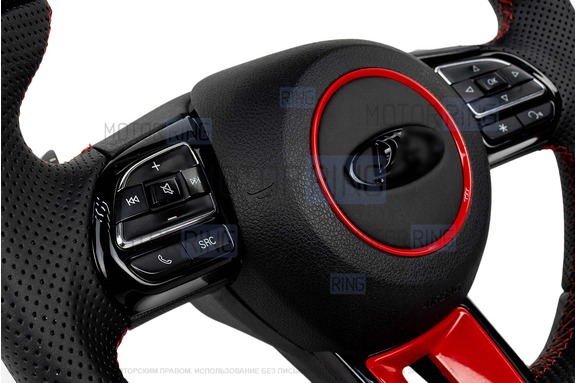 Анатомический руль JEEP-Style с ободом под карбон со срезом и красными вставками (муляж подушки) для ВАЗ 2110-2112 с европанелью, Лада Приора, Калина, Калина 2, Гранта, Гранта FL, Нива Тревел, Шевроле Нива