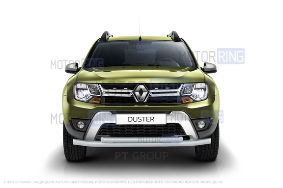 Защита переднего бампера PT Group двойная (51, 63мм) серебристая (Искра) для Renault Duster с 2016 г.в., Nissan Terrano с 2014 г.в.