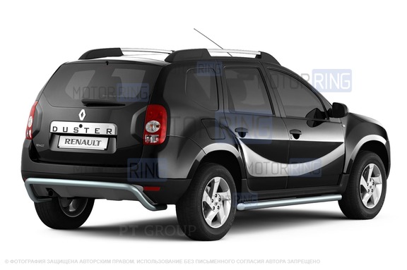 Защита заднего бампера PT Group 51мм серебристая (Искра) для Renault Duster 2012-2021 г.в., Nissan Terrano с 2014 г.в.