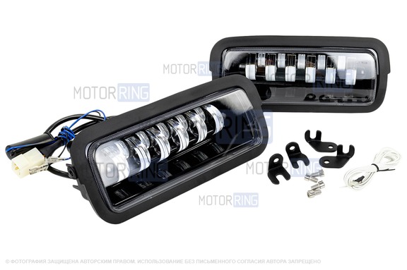 Светодиодные (LED) подфарники Sal-Man 3200-6200lux 11 полос (ДХО, бегущий поворотник, прожектор, дальний свет) для Лада 4х4, Нива Легенд