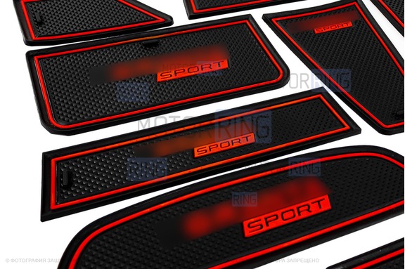 Комплект черно-красных силиконовых ковриков панели приборов и консоли Sport для Лада Гранта первого поколения (СО)