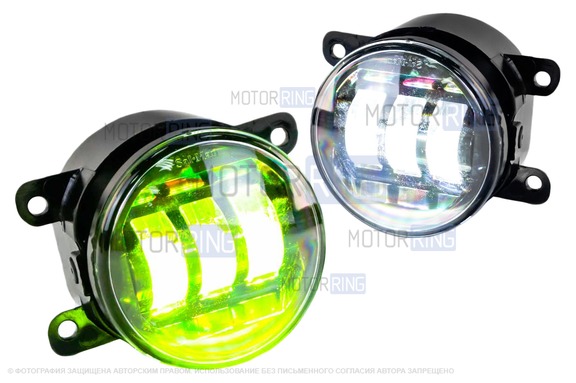 Диодные ПТФ Sal-Man Lime двухцветные (бело-синий 6000К и Лайм) 50W 4600lux для Лада Гранта FL, Веста, Веста NG, Икс Рей, Нива Урбан, Искра, Ларгус FL, Рено