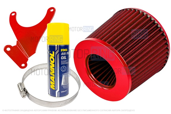 Воздушный фильтр нулевого сопротивления MR красный с красным кронштейном Sal-Man и пропиткой MANNOL для 16 кл ВАЗ 2110-2112, 2113, 2114 (Супер-Авто), Лада Гранта, Гранта FL, Калина, Калина 2, Приора
