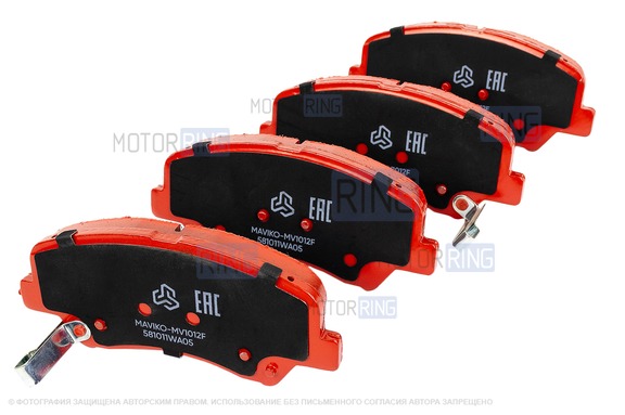 Колодки передние МАВИКО красные для Hyundai Solaris, Elantra, i30, KIA Rio 3, Ceed