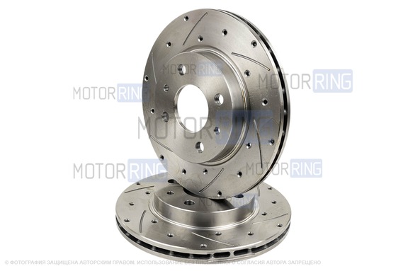Вентилируемые передние тормозные диски Alnas Sport Euro 2110 R13 с насечками и перфорацией для ВАЗ 2110-2112, Лада Гранта, Гранта FL, Калина